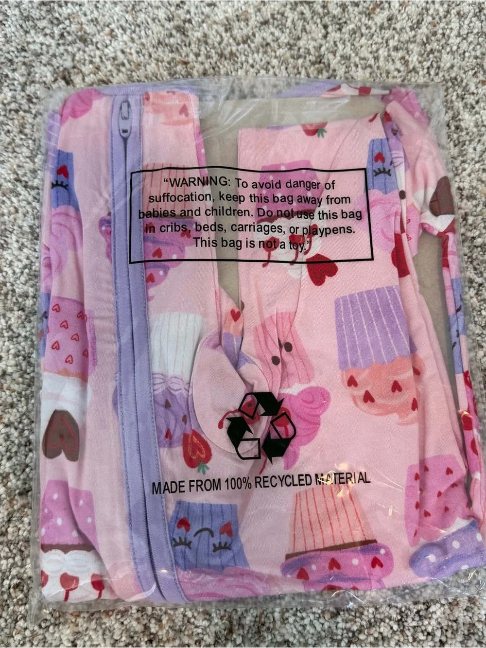 NWT 3-6M Little Sleepies Cupcake Kisses Pink and Purple Zippy
